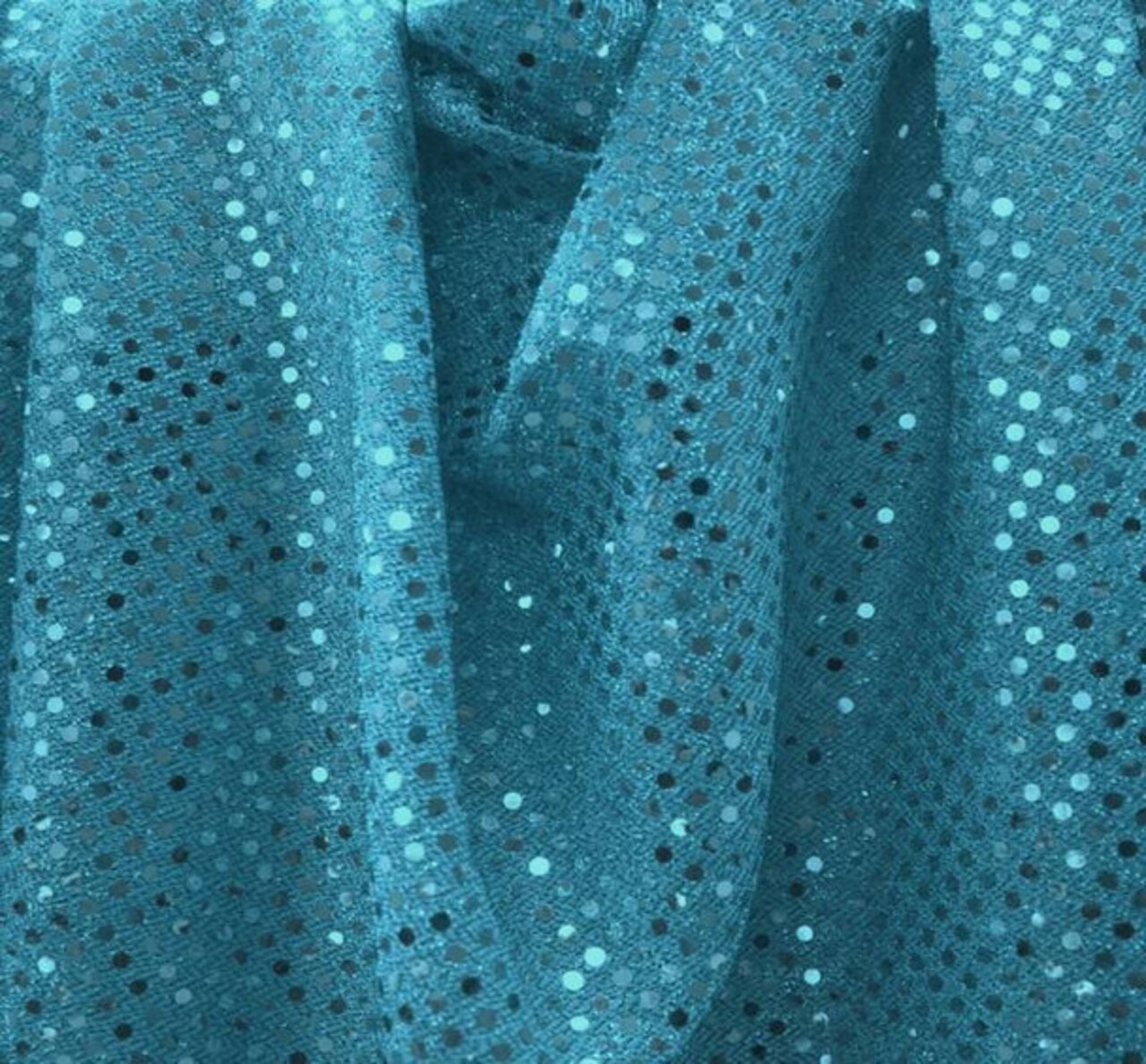 1 Yard Turquoise 3mm Confetti Dot Sequin Fabric Lightweight Costume Apparel Knit 40/41" Wide